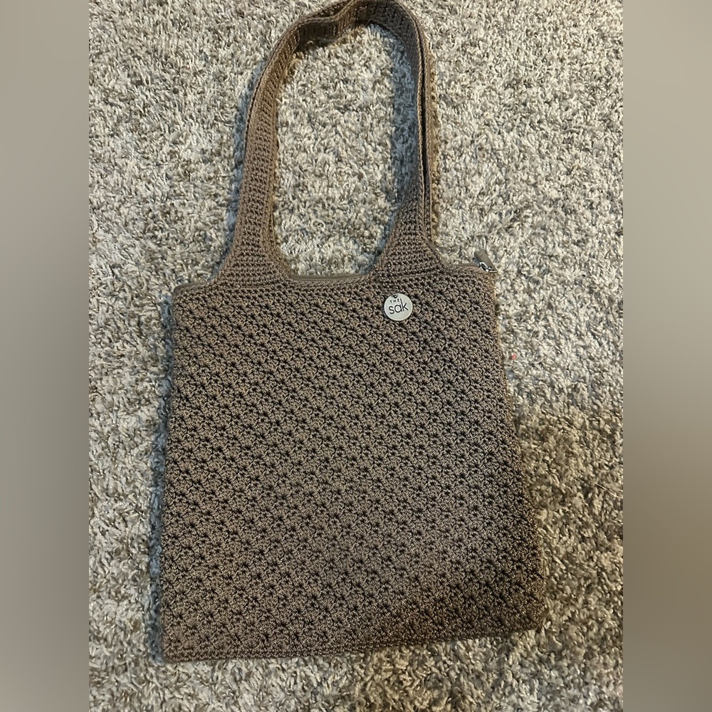 The Sak Vintage Hand-Crocheted Shoulder Bag in Taupe Boho Style